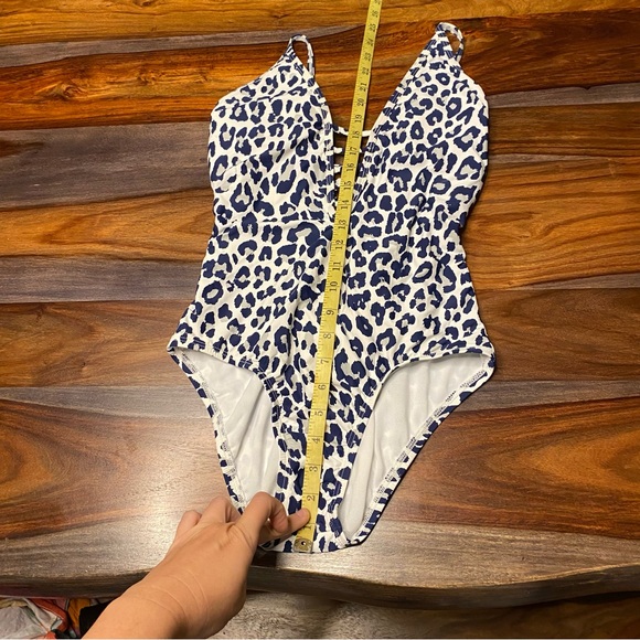 NEW Athena One Piece Swimsuit Blue Leopard Plunge Strappy Corset Back Leopard 8 - Picture 9 of 11